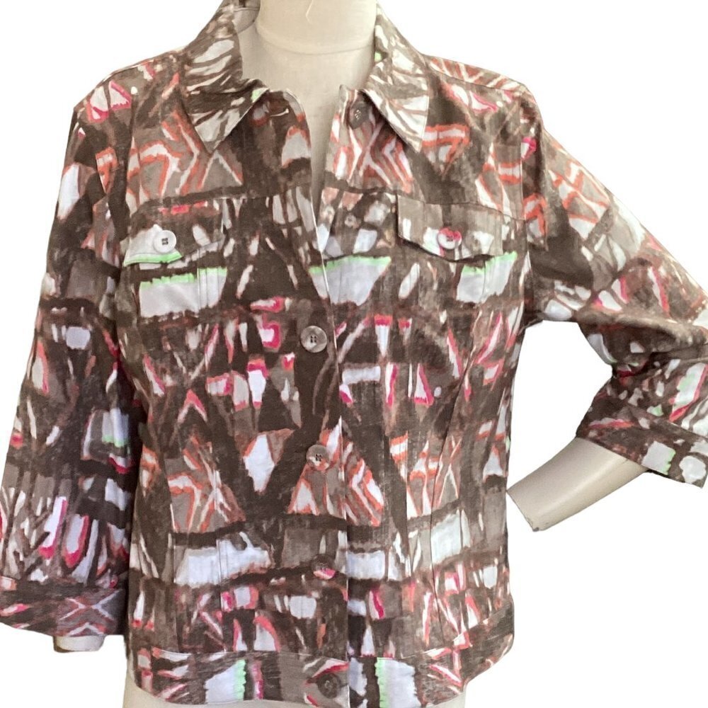 NWT Chico's 100% Cotton Softshell Button-Up Jacket Sz 2 (L/12) #158E